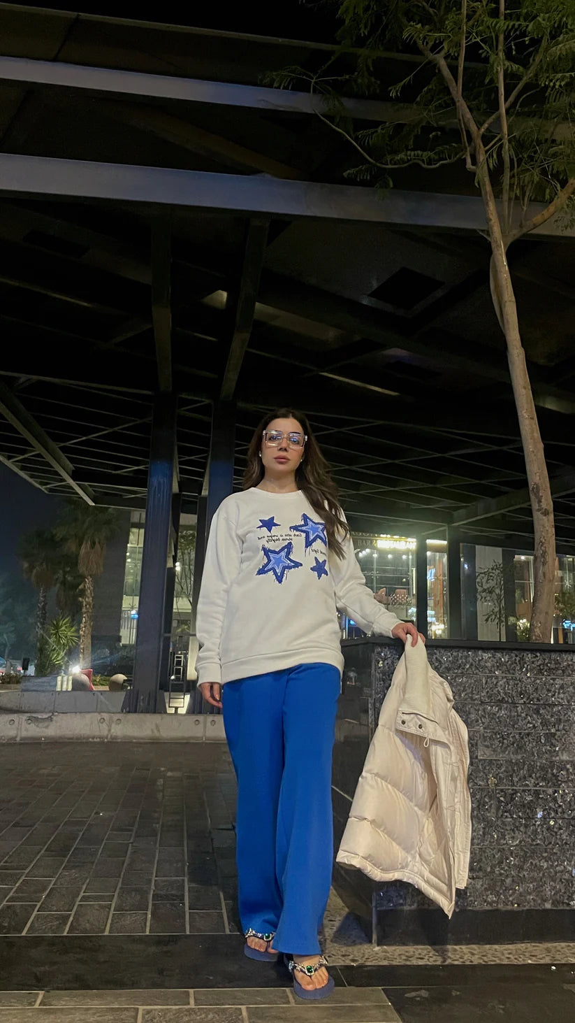 Winter Stars Printed White Sweatshirt