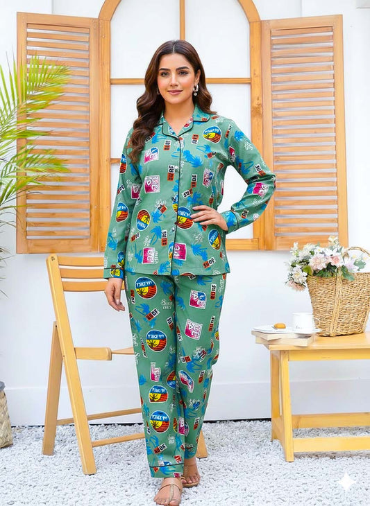 Imported Linen Printed Summer Soul PJ Set-LP17