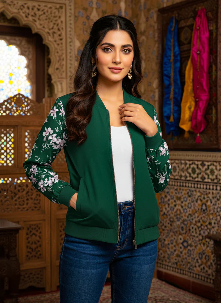 Winter Fleece Floral Printed Jacket For Women