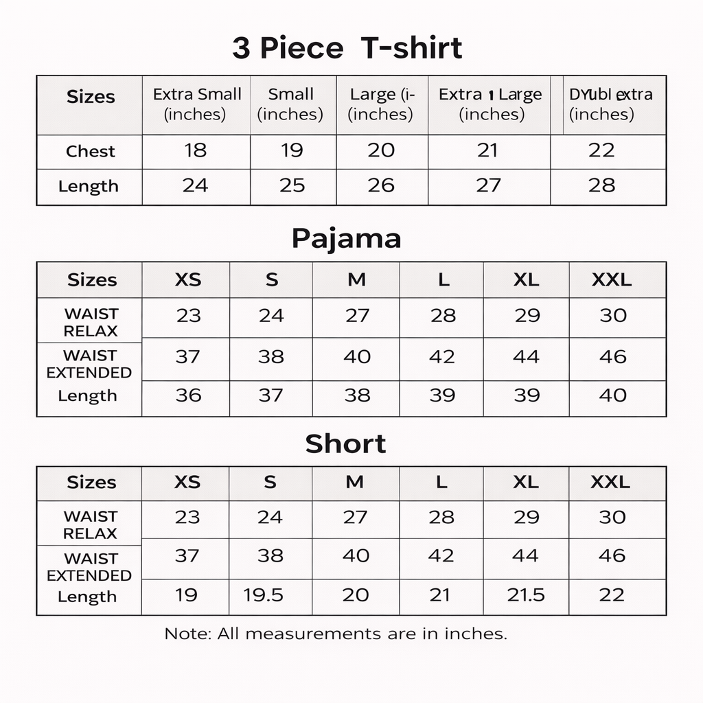 3 Piece Printed Night Suit Check Panda