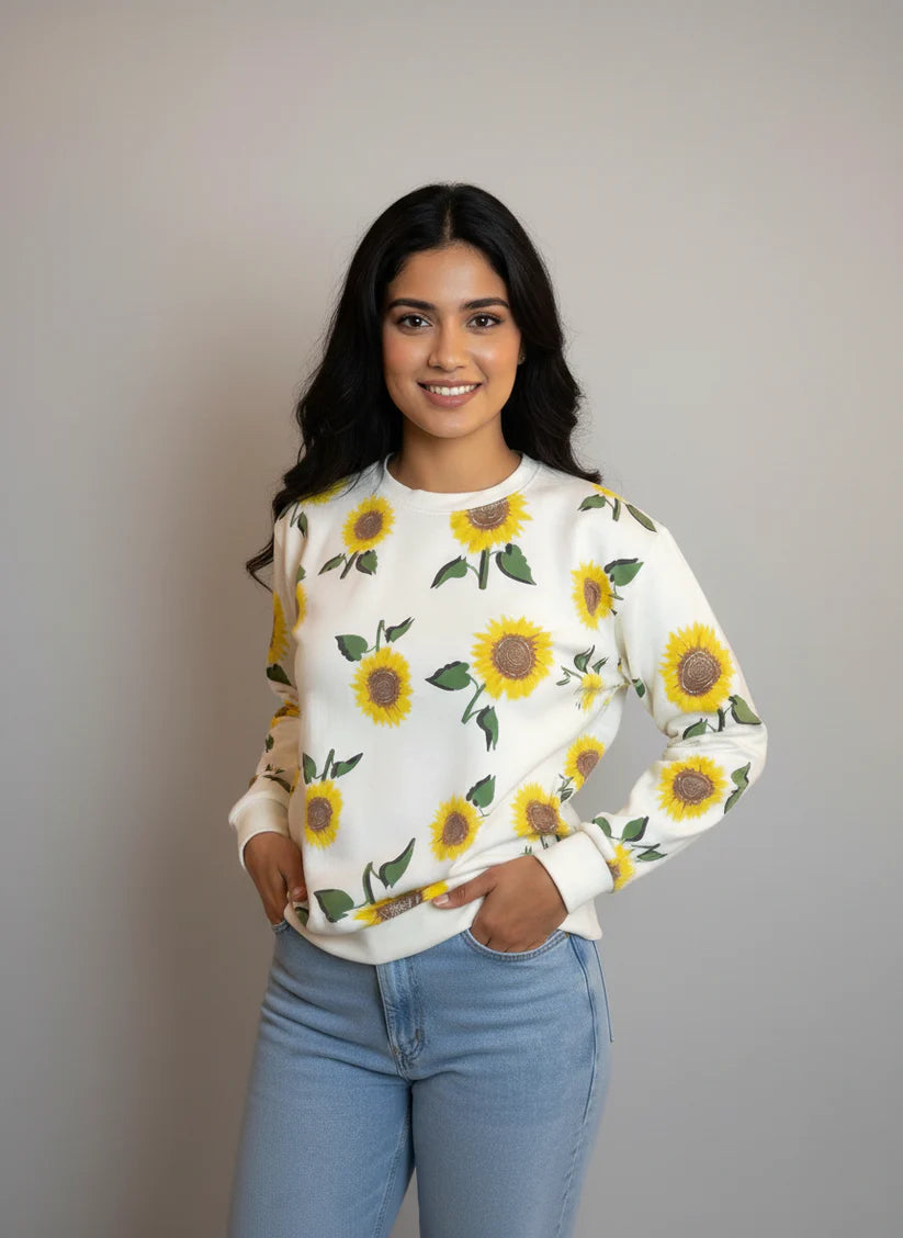 Winter Sunflowers Printed Sweatshirt