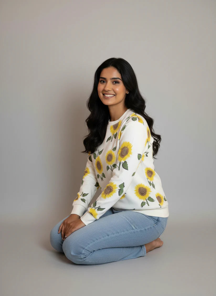 Winter Sunflowers Printed Sweatshirt