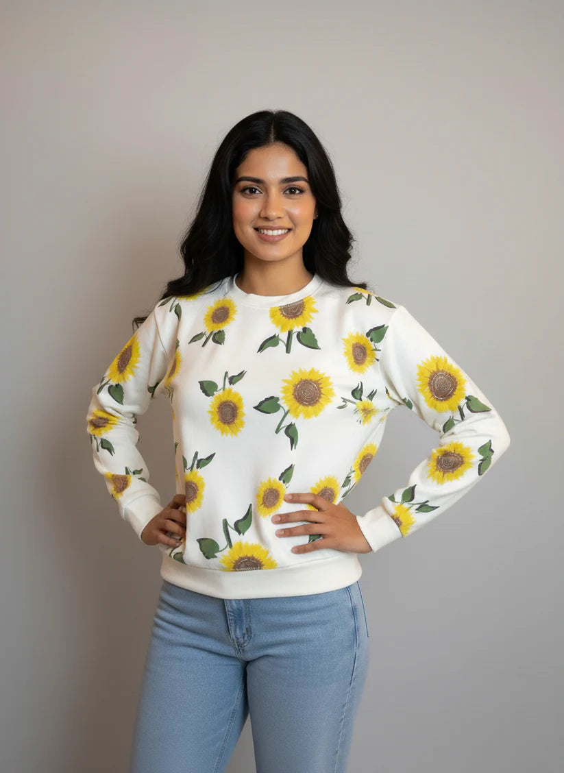Winter Sunflowers Printed Sweatshirt