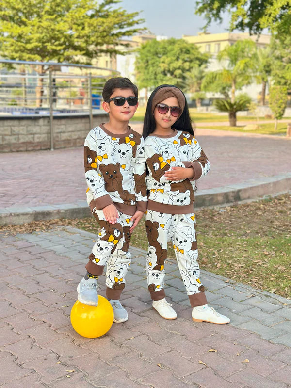 Multi Bear Printed Kids Winter Suit