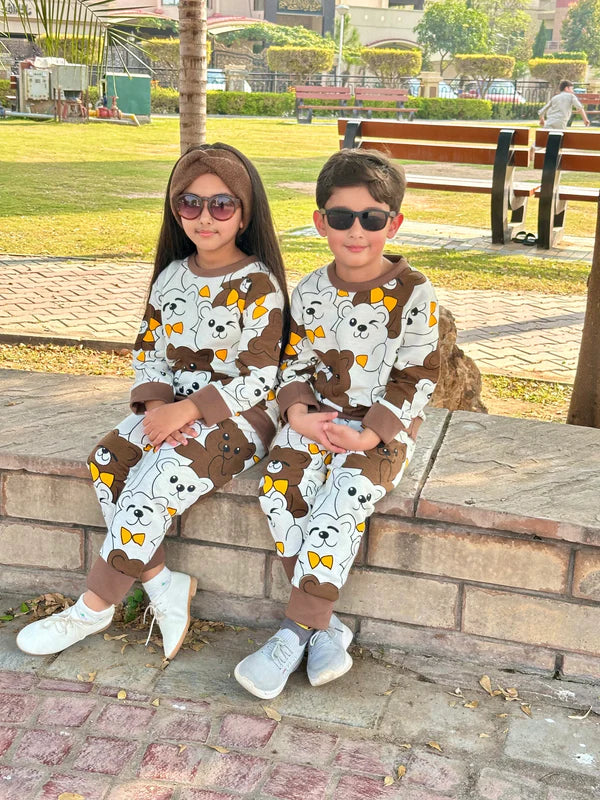 Multi Bear Printed Kids Winter Suit