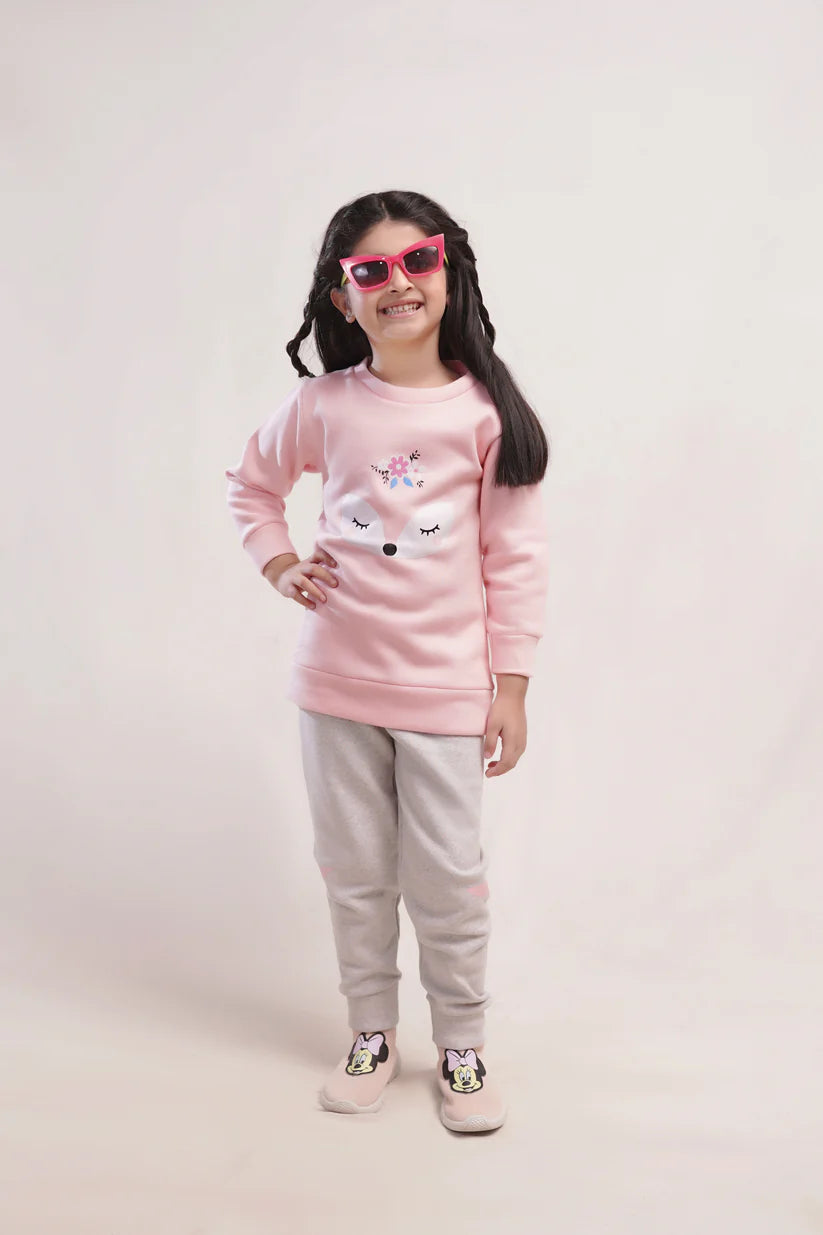 Pink Fox Printed Kids Winter Suit