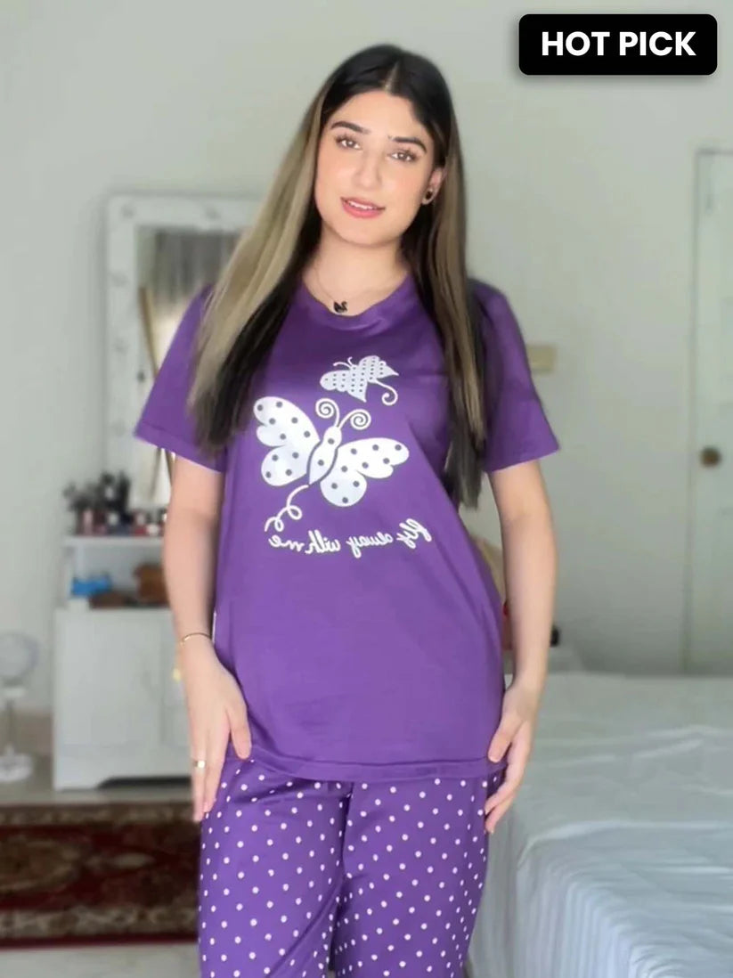 Purple Butterfly Printed Night Suit