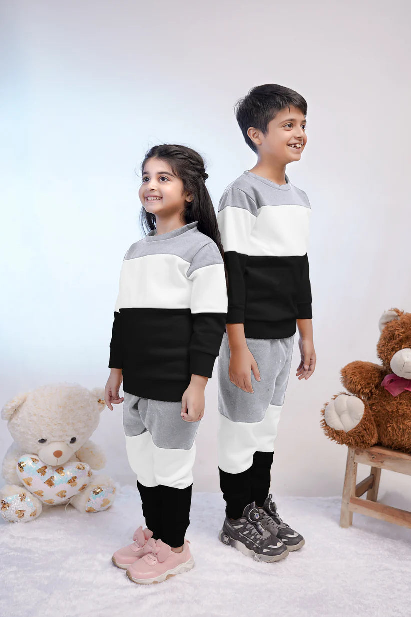 Grey & Black Panel Happy Everyday Printed Kids Winter Suit