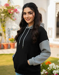 Black With Grey Basic Hoodie & jackets For Women