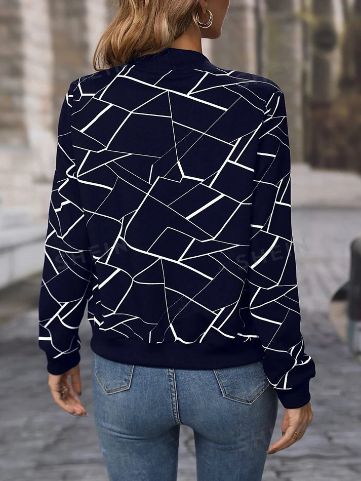 Winter Fleece Geo Printed Jacket For Women –