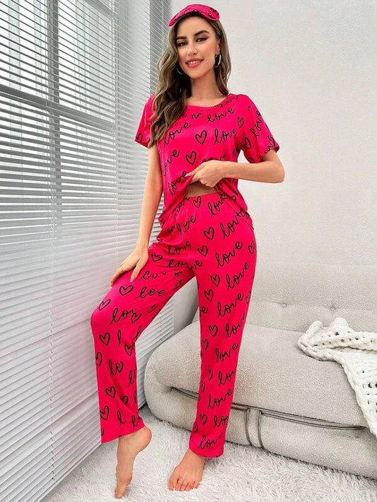 Love Heart Printed Summer Night Suit