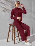 Winter Basic Maroon Long Sleeves 2PCs Co-Ord Set