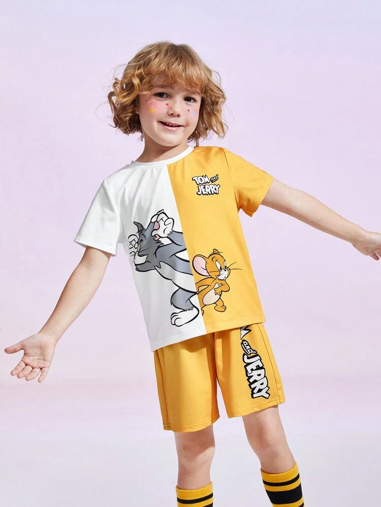 Yellow Tom & Jerry Half Sleeve Kids Suit (Each)