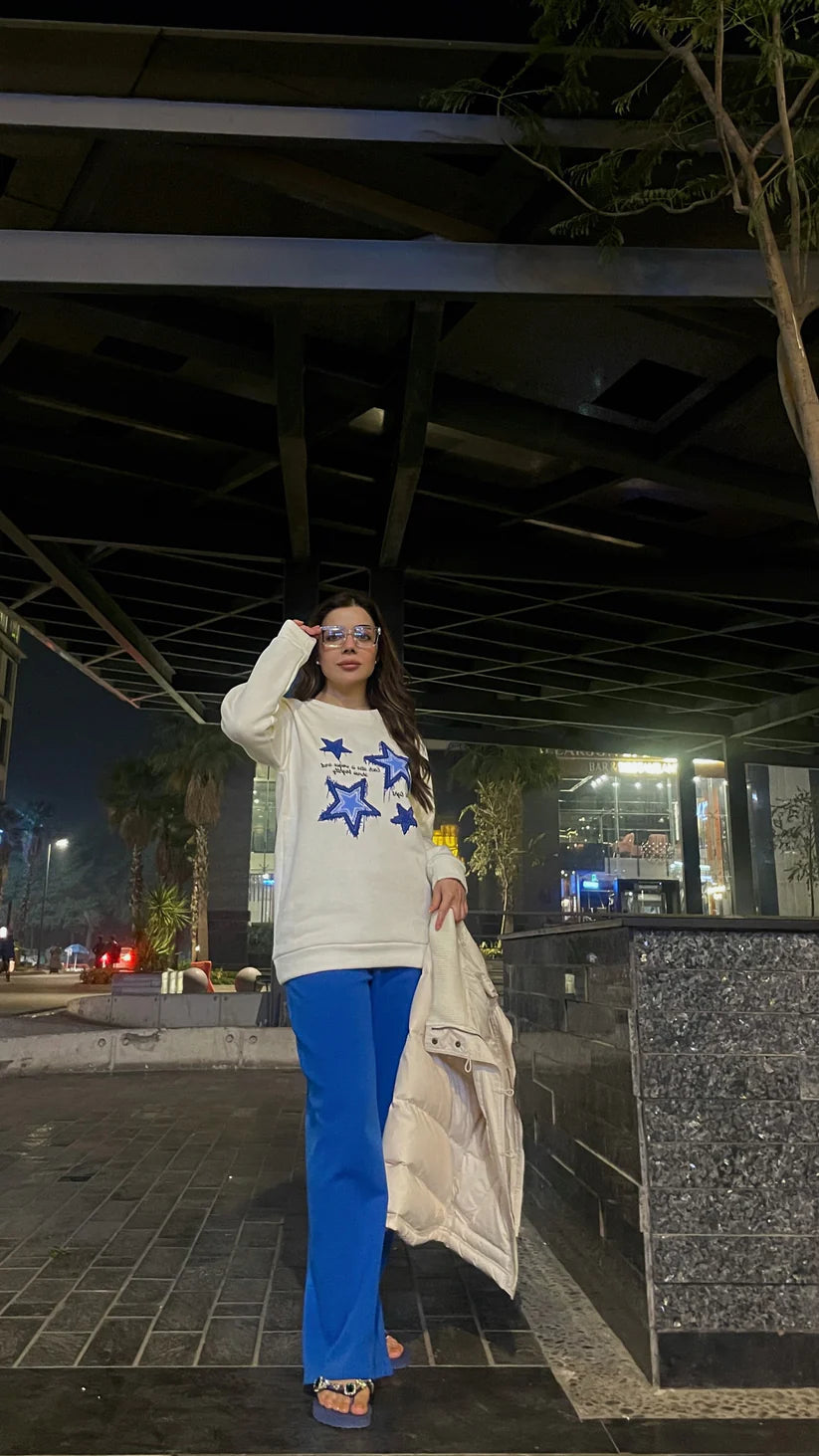 Winter Stars Printed White Sweatshirt