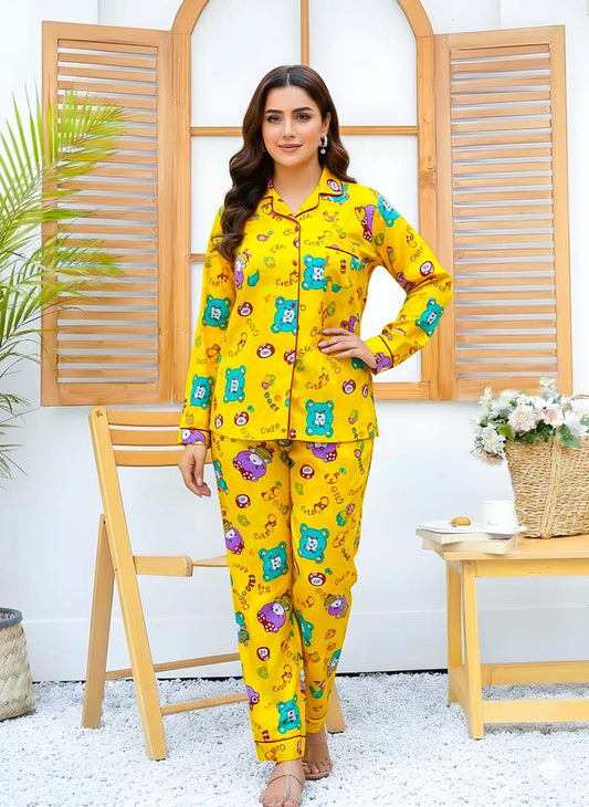 Imported Linen Printed Yellow Honey PJ Set-LP20