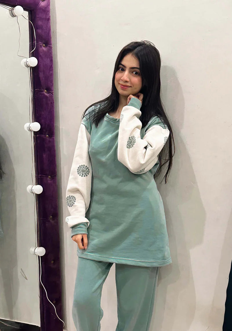 Winter Frock Style Printed Long Sleeves 2 PC Co-Ord Set