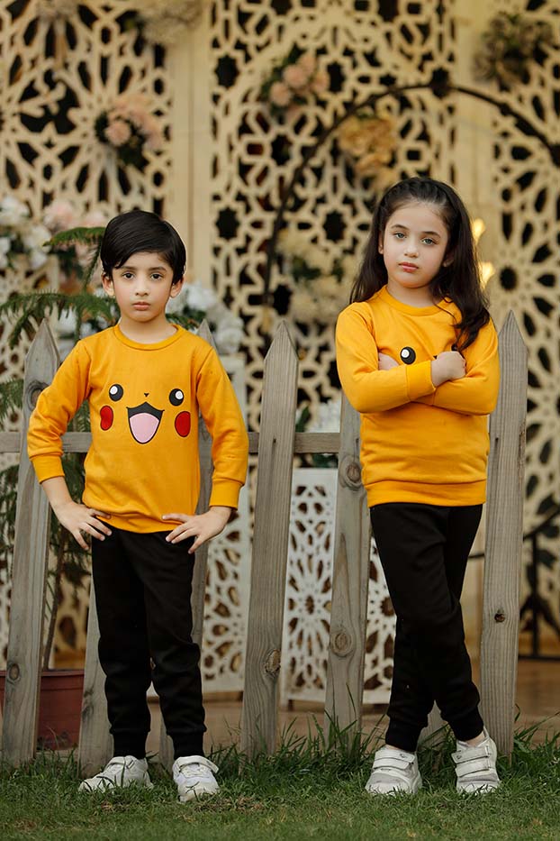 Yellow Pikachu Printed Kids Winter Suit (Each)