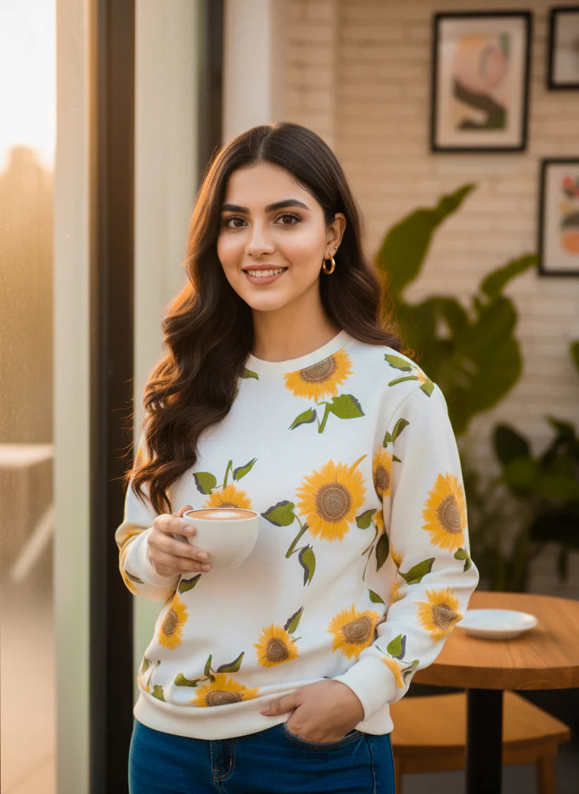 Winter Sunflowers Printed Sweatshirt
