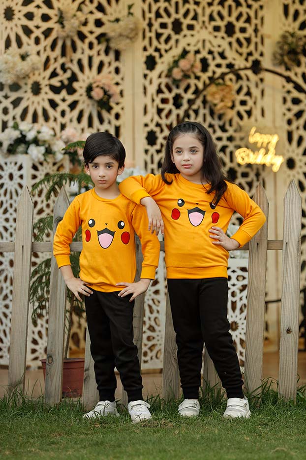 Yellow Pikachu Printed Kids Winter Suit (Each)