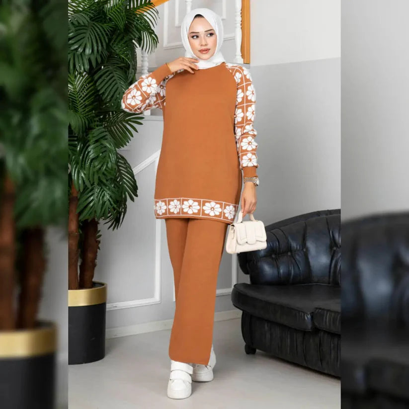 Winter Sunflower Printed Long Sleeves 2-Piece Co-Ord Set