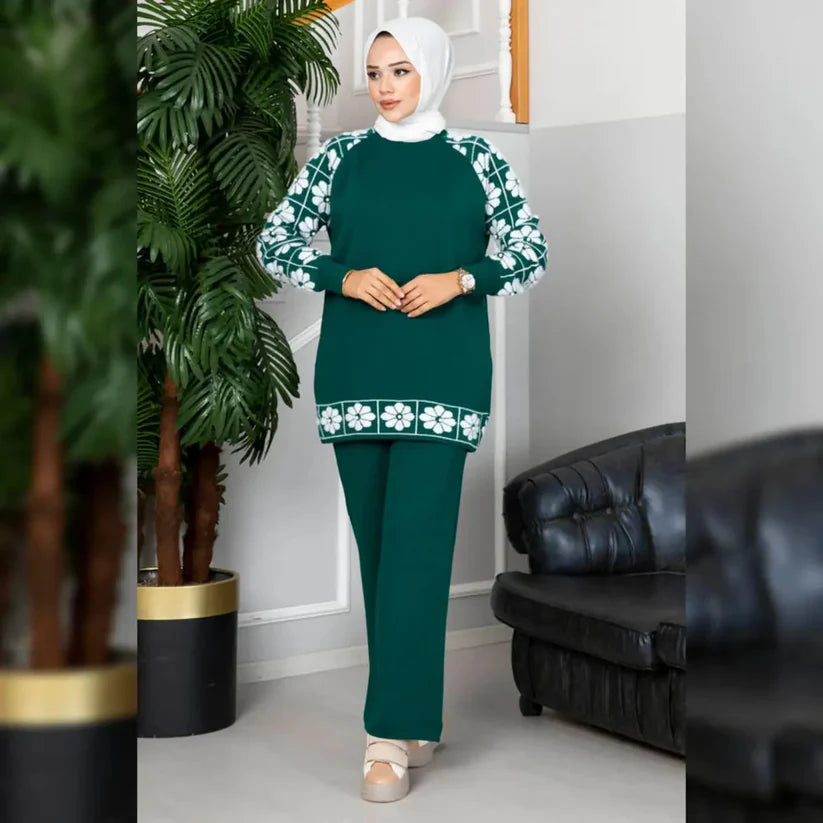 Winter Sunflower Printed Long Sleeves 2-Piece Co-Ord Set