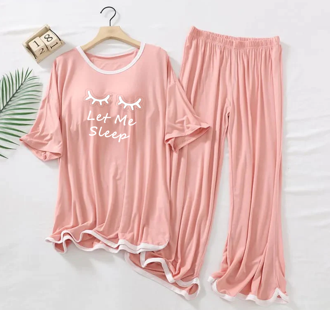 Rose Pink let me Sleep Half Sleeves Plazzo PJ Set