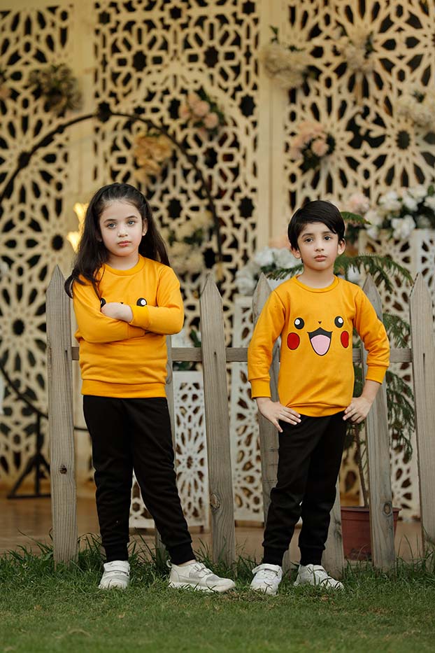 Yellow Pikachu Printed Kids Winter Suit (Each)