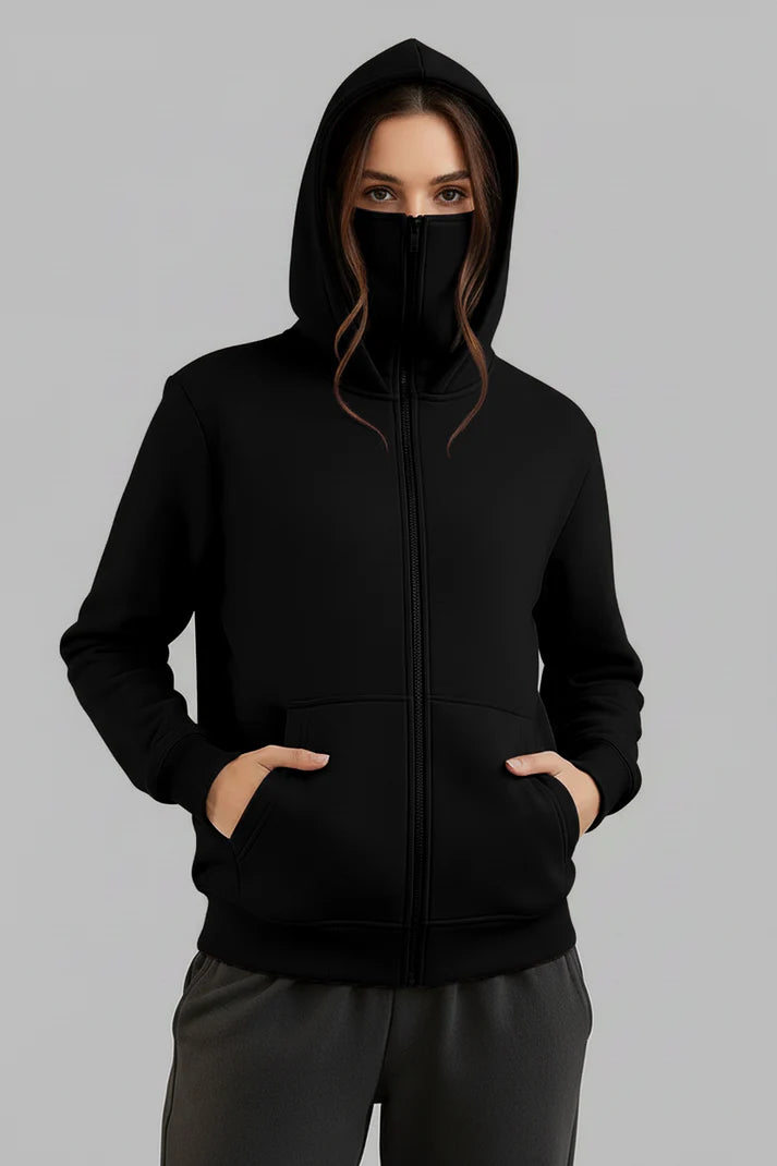 Winter Balaclava Ninja Zipper Hoodie Jacket For Women