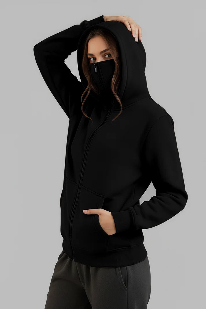 Winter Balaclava Ninja Zipper Hoodie Jacket For Women