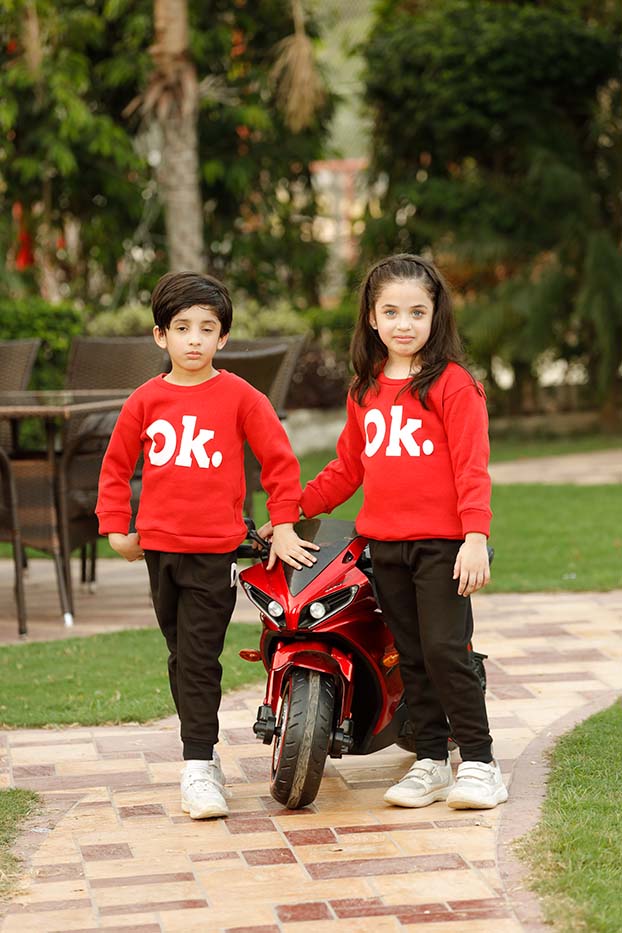 Red OK Printed Kids Winter Suit (Each)