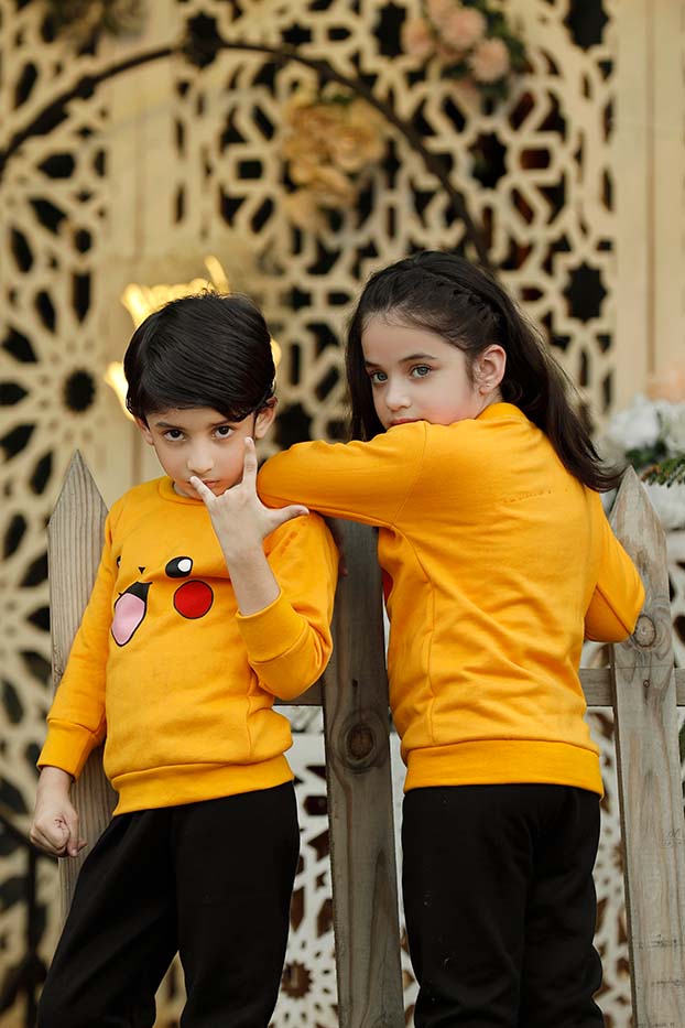 Yellow Pikachu Printed Kids Winter Suit (Each)