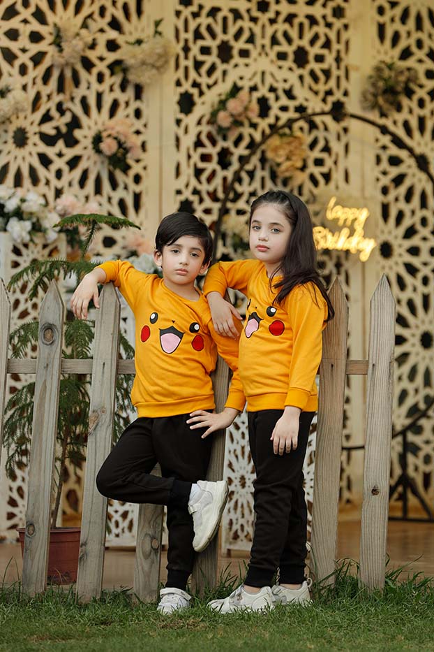 Yellow Pikachu Printed Kids Winter Suit (Each)