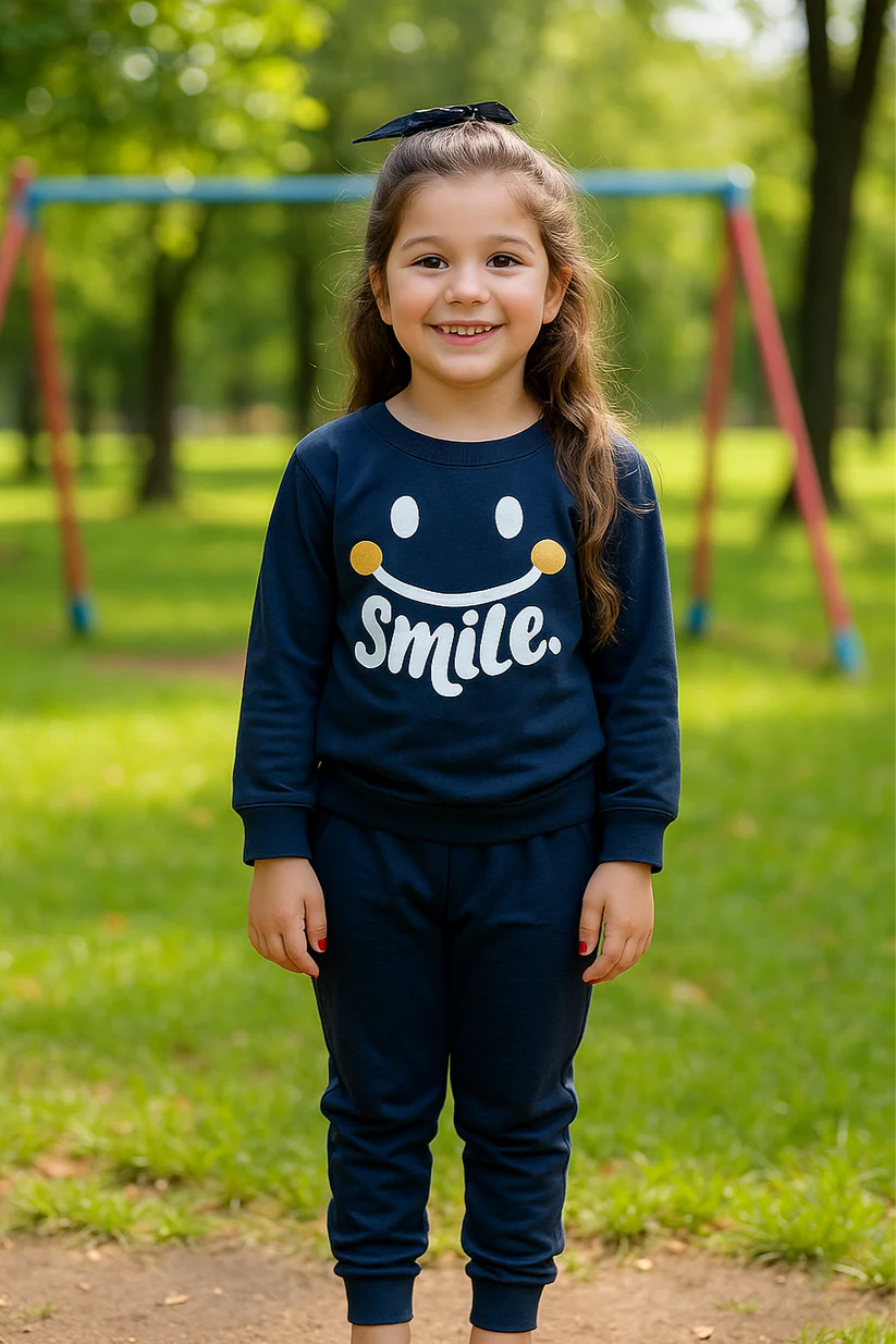 Navy Blue Smiley Printed Kids Winter Suit (Each)