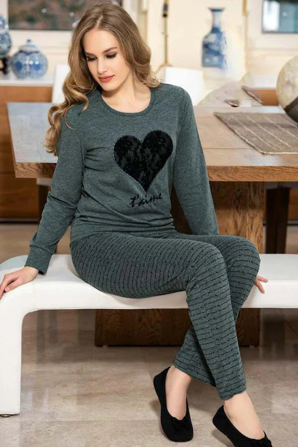 Black Heart Printed Summer Night Suit