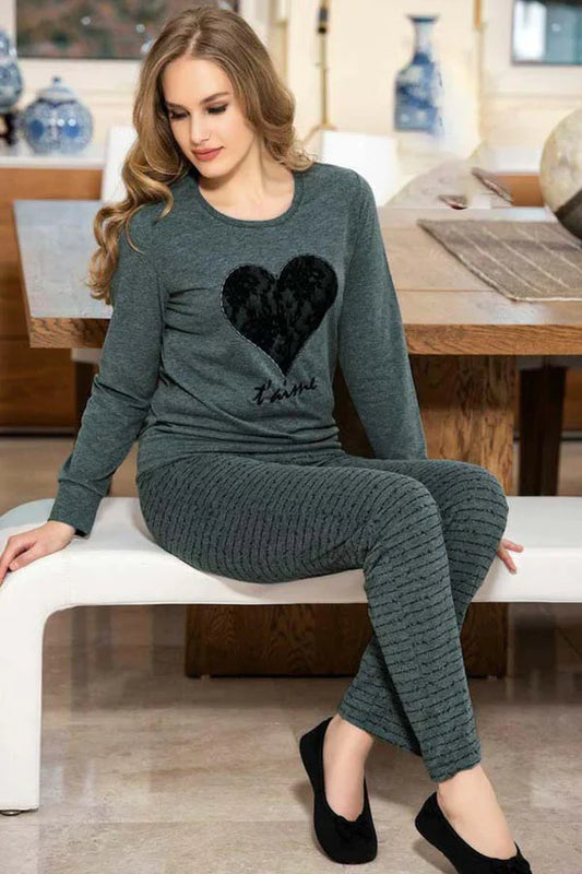 Black Heart Printed Summer Night Suit