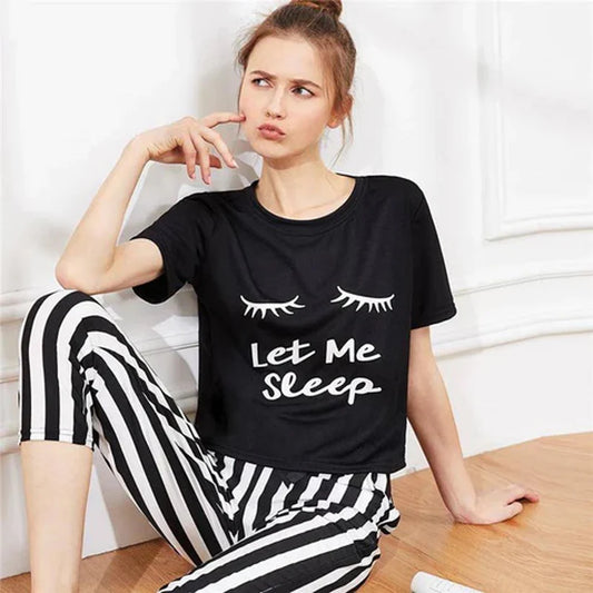 Black Let Me sleep Printed Summer Night Suit