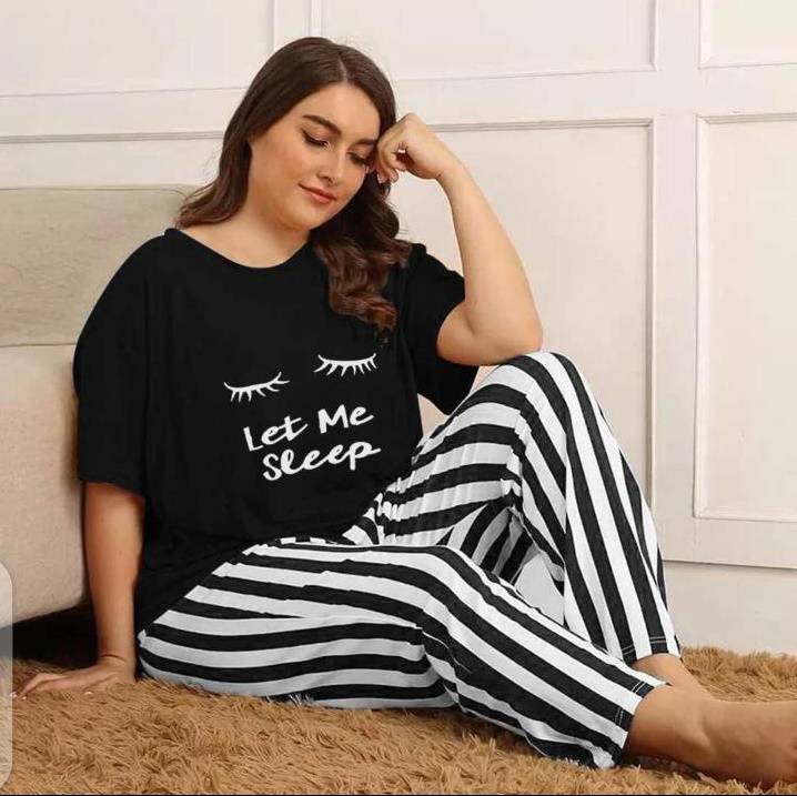 Black Let Me sleep Printed Summer Night Suit