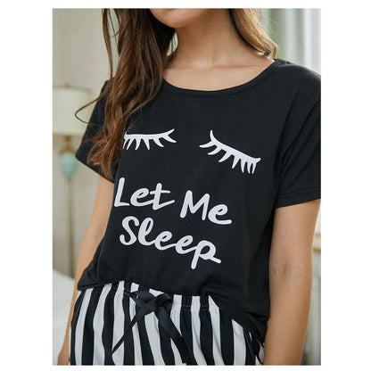 Black Let Me sleep Printed Summer Night Suit