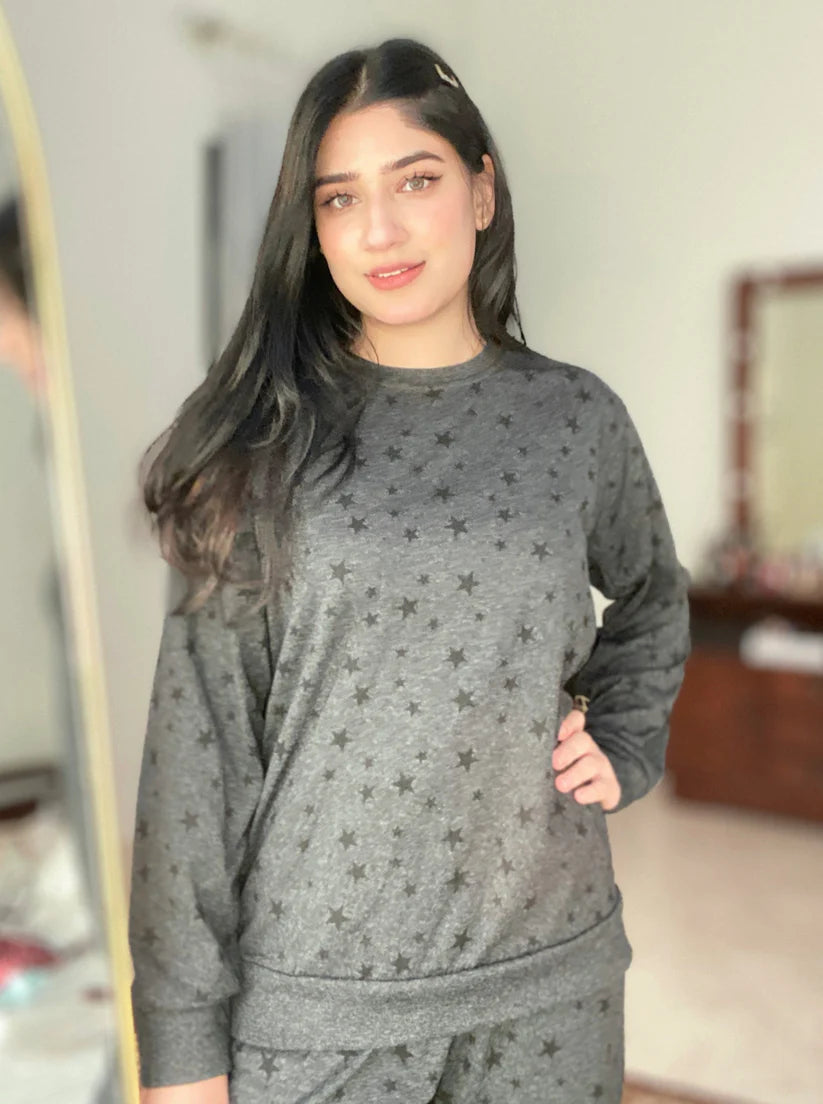 Charcoal Star Printed Summer Night Suit