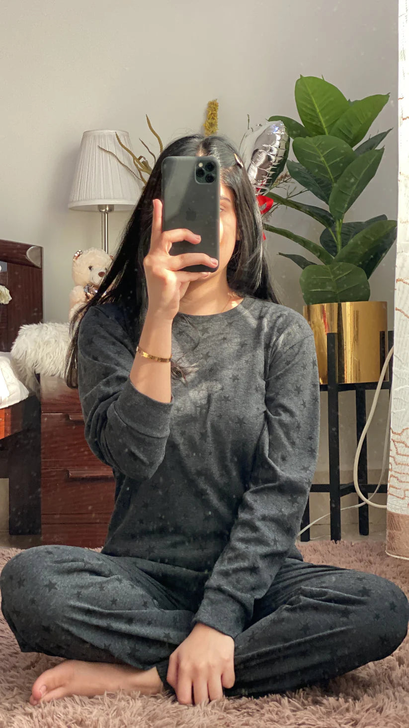 Charcoal Star Printed Summer Night Suit