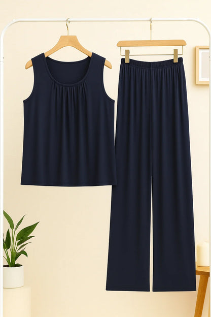 Plain Dark Blue Sando Tshirt With PLazo Pajama (Half Seleeve)