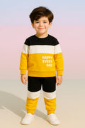 Black & Yellow Panel Happy Everyday Printed Kids Winter Suit