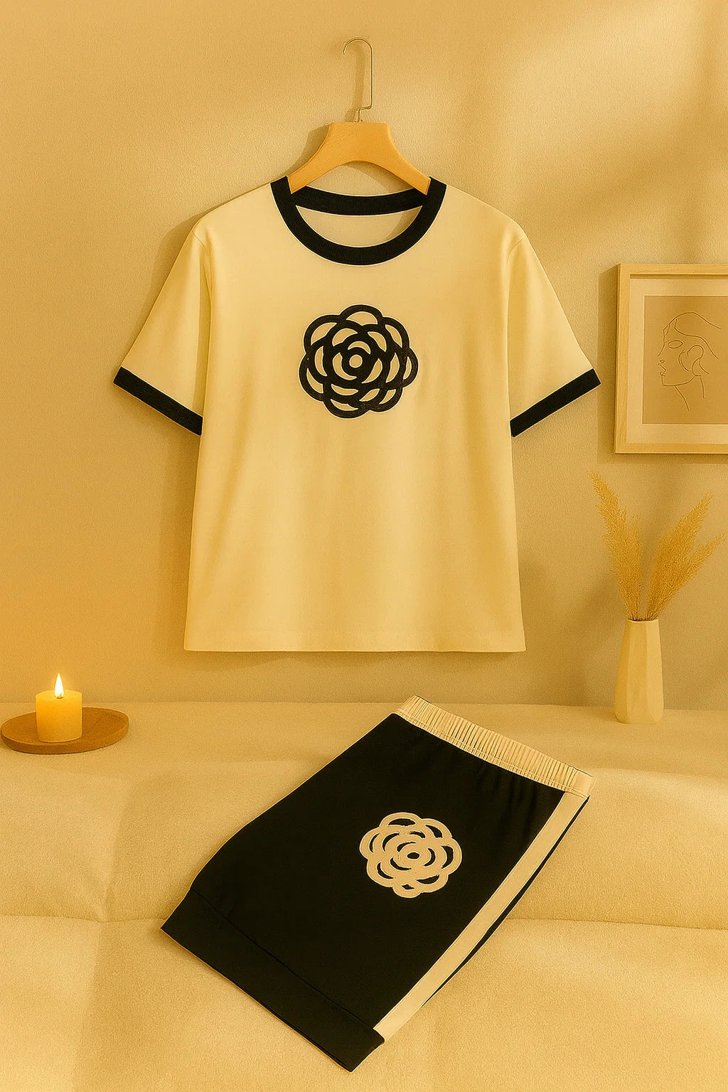 White Flower Style Track Suit