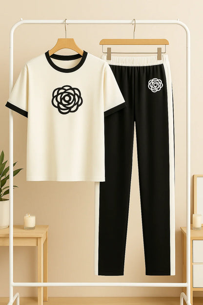 White Flower Style Track Suit