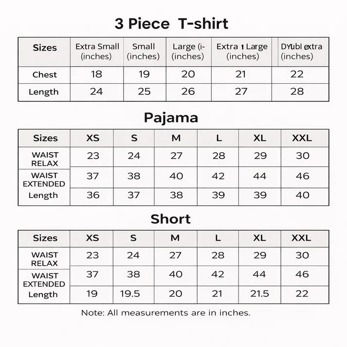 3 Piece Red Plain Nightwear