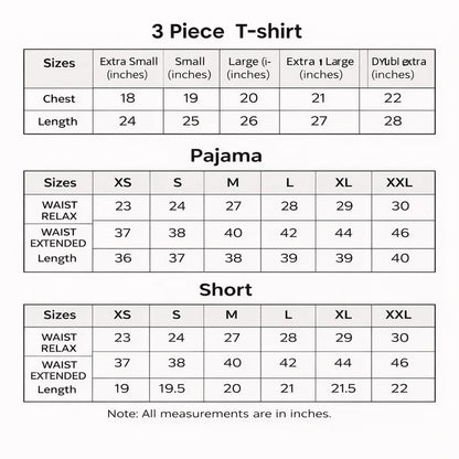 3 Piece Red Plain Nightwear