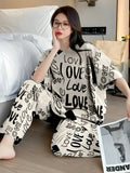 Biege Love Printed Summer Night Suit