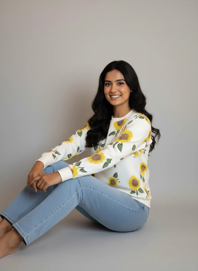 Winter Sunflowers Printed Sweatshirt