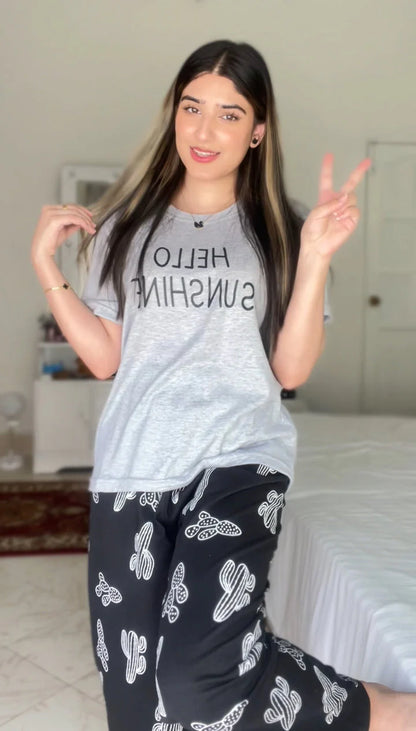 Hello Sunshine Printed Summer Night Suit