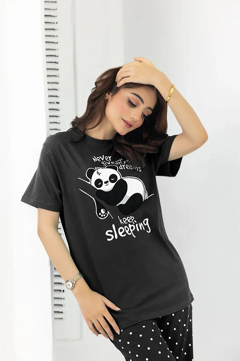 Black Never Give Up Printed Summer Night Suitt